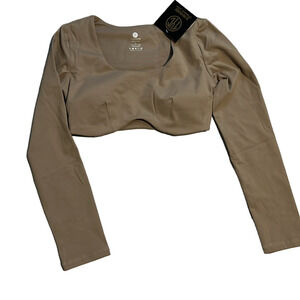 Effortless Contour Long Sleeve Crop Top desert taupe Large built in bra TLC